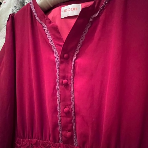 Modcloth Hi-low Hem Lace Trim Rich Maroon Dress, Size Small - Picture 5 of 8